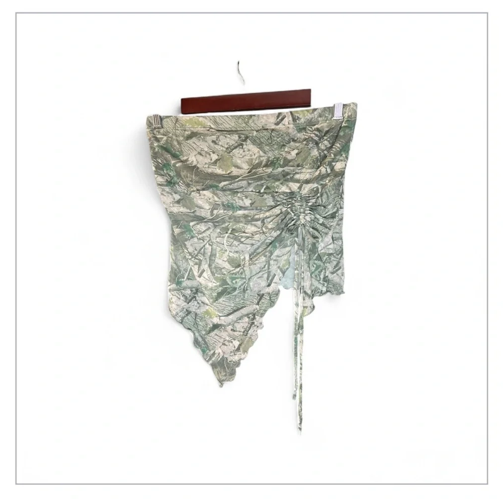 Green Floral camo Women's strapless Y2K fairy tale Crop Top L - Picture 3 of 5